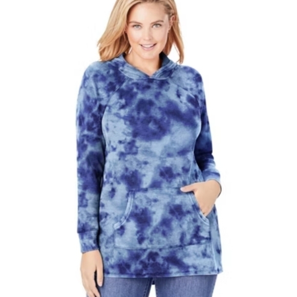 Blue Tie Die Hoodie With Front Pocket Long Sleeve XL Boho festival Coachella - Picture 1 of 11